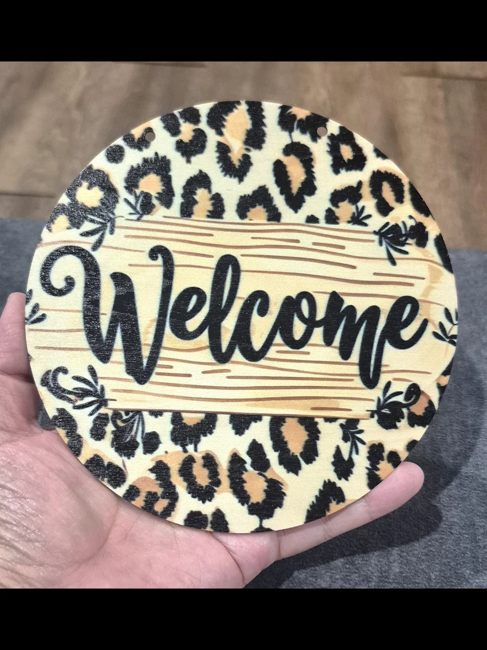 Welcome Sign leopard print wreath, swag diy crafts Black Beige Wall Art